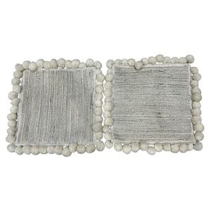 ANTHROPOLOGIE‎ Lot of 2 Pommed Jute Wool Pillow Covers 22x22 Ivory Boho Textured